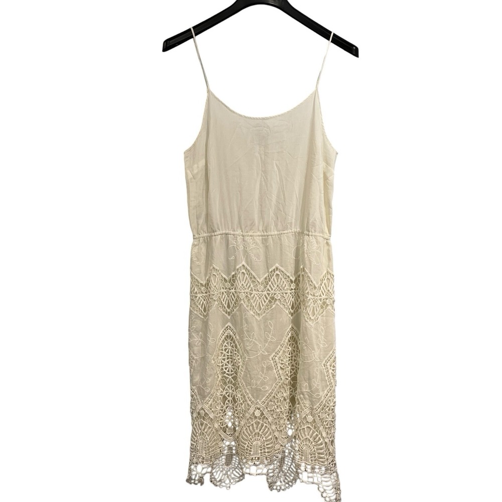Vince Camuto Dress Womens M White Open Crochet Knit Asymmetrical Midi Coastal
